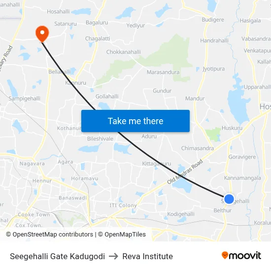 Seegehalli Gate Kadugodi to Reva Institute map