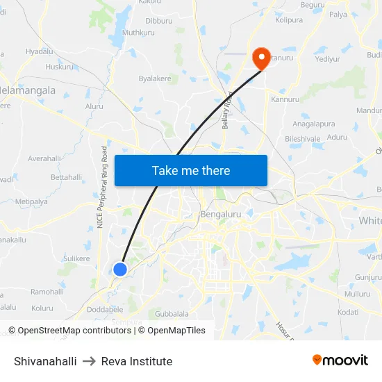 Shivanahalli to Reva Institute map