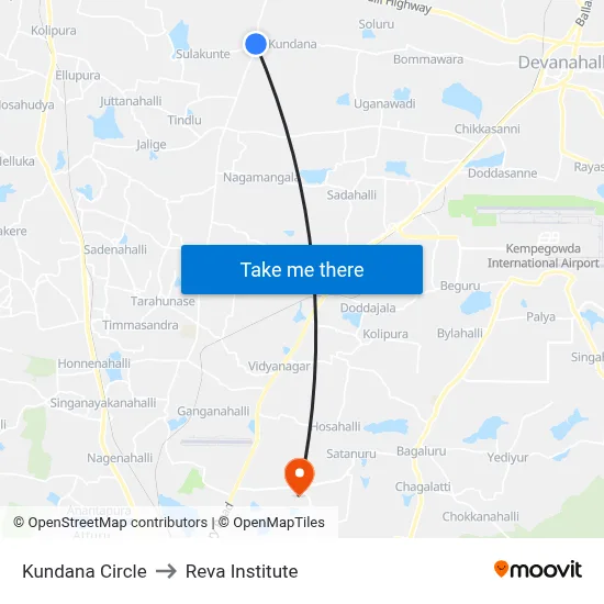 Kundana Circle to Reva Institute map