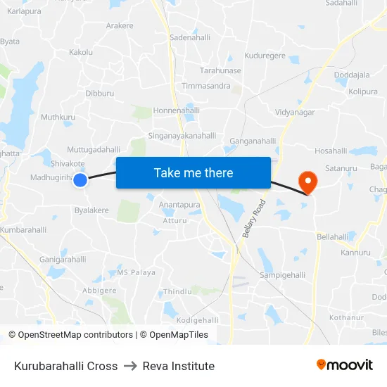 Kurubarahalli Cross to Reva Institute map