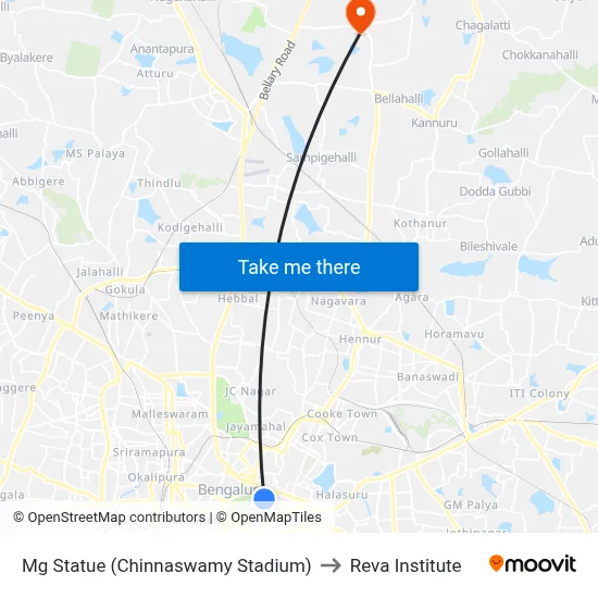 Mg Statue (Chinnaswamy Stadium) to Reva Institute map