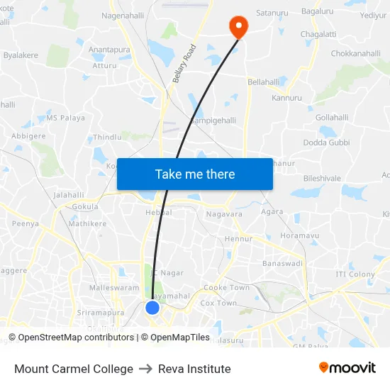 Mount Carmel College to Reva Institute map