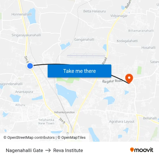 Nagenahalli Gate to Reva Institute map