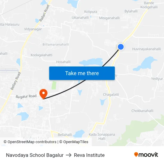 Navodaya School Bagalur to Reva Institute map