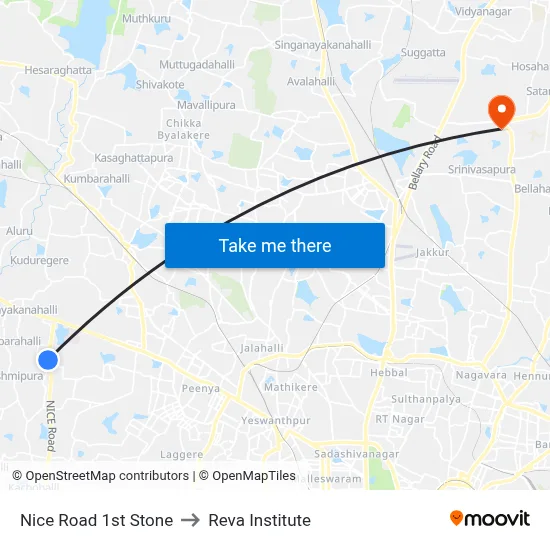 Nice Road 1st Stone to Reva Institute map