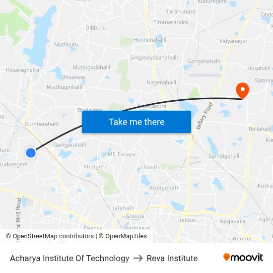 Acharya Institute Of Technology to Reva Institute map