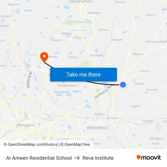 Al Ameen Residential School to Reva Institute map