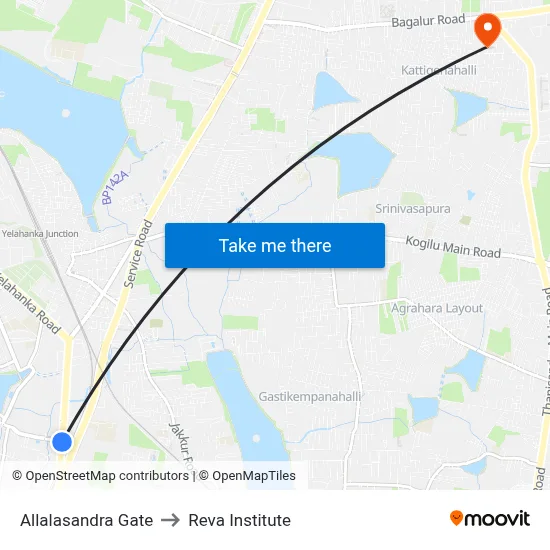 Allalasandra Gate to Reva Institute map