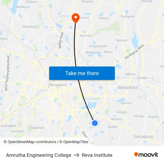 Amrutha Engineering College to Reva Institute map