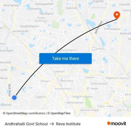 Andhrahalli Govt School to Reva Institute map