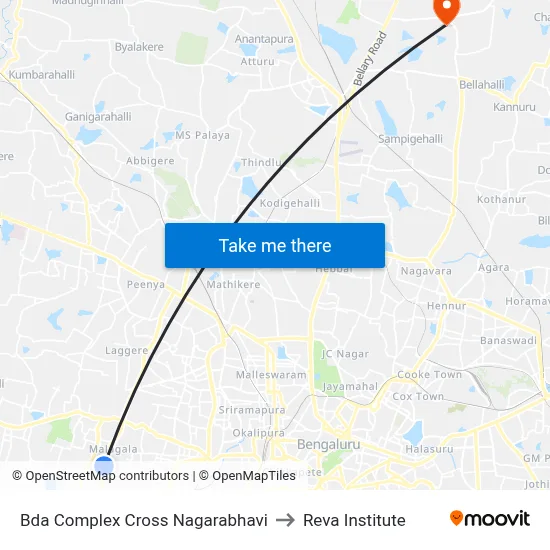 Bda Complex Cross Nagarabhavi to Reva Institute map
