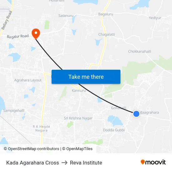 Kada Agarahara Cross to Reva Institute map