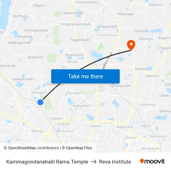Kammagondanahalli Rama Temple to Reva Institute map