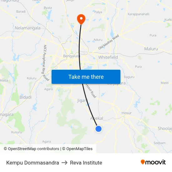 Kempu Dommasandra to Reva Institute map