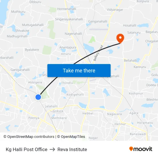 Kg Halli Post Office to Reva Institute map