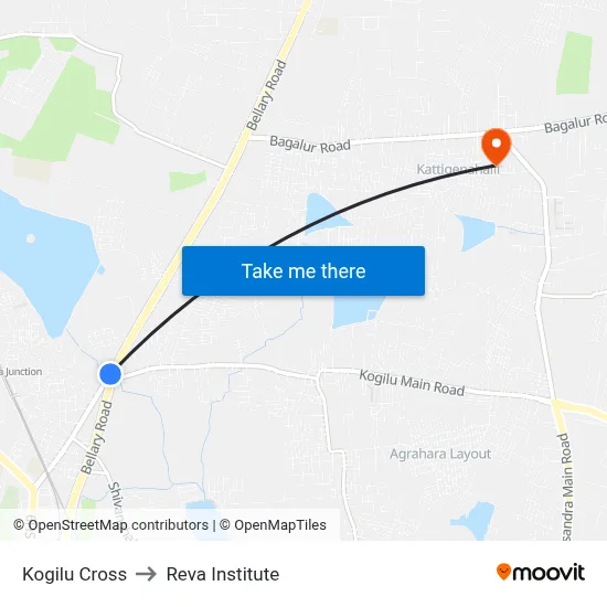 Kogilu Cross to Reva Institute map