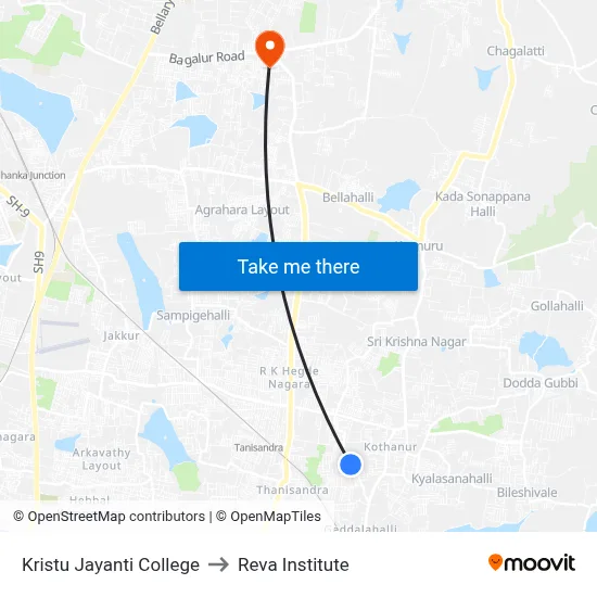 Kristu Jayanti College to Reva Institute map