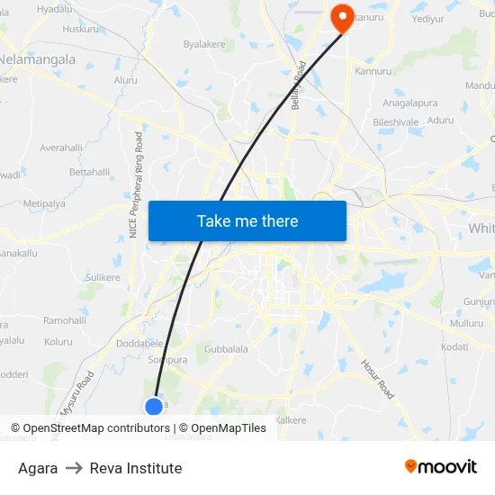Agara to Reva Institute map