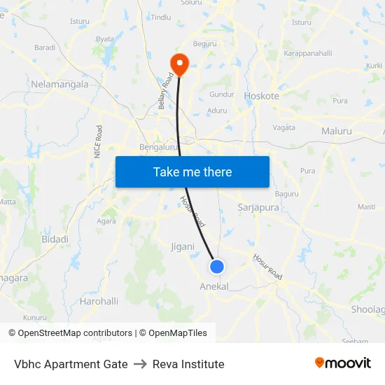 Vbhc Apartment Gate to Reva Institute map