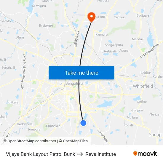 Vijaya Bank Layout Petrol Bunk to Reva Institute map