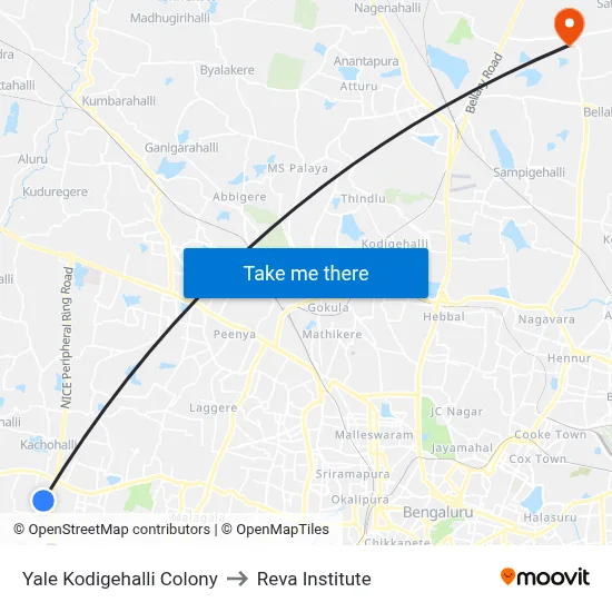 Yale Kodigehalli Colony to Reva Institute map