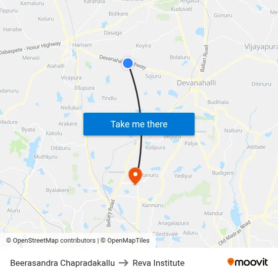 Beerasandra Chapradakallu to Reva Institute map