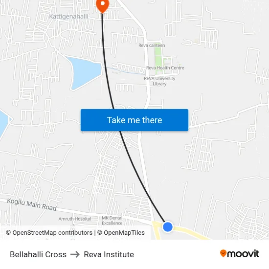 Bellahalli Cross to Reva Institute map