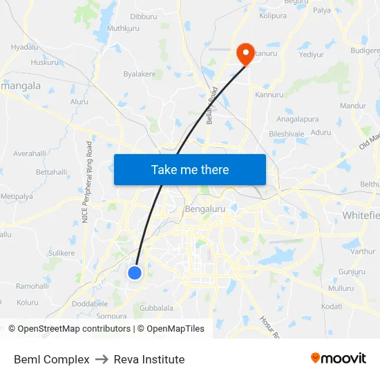 Beml Complex to Reva Institute map
