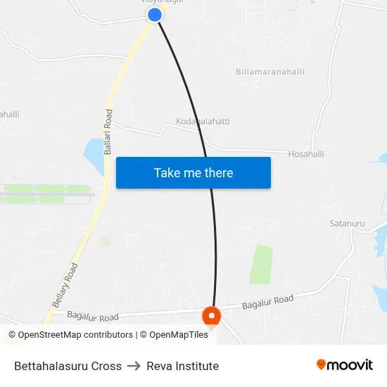 Bettahalasuru Cross to Reva Institute map