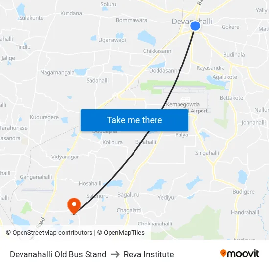 Devanahalli Old Bus Stand to Reva Institute map