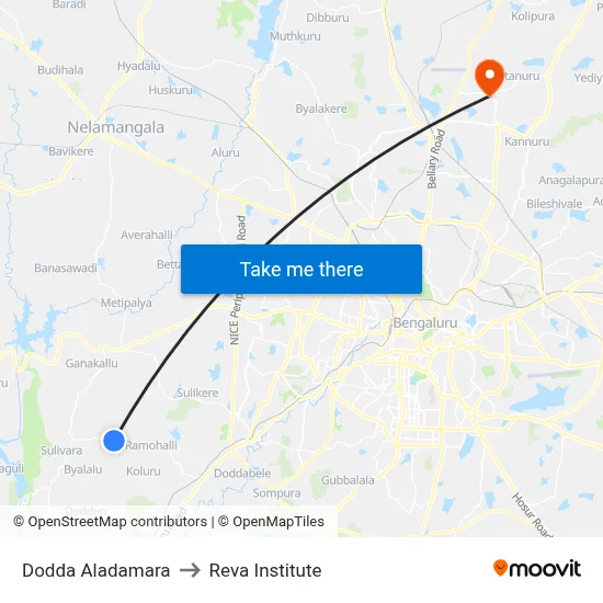 Dodda Aladamara to Reva Institute map