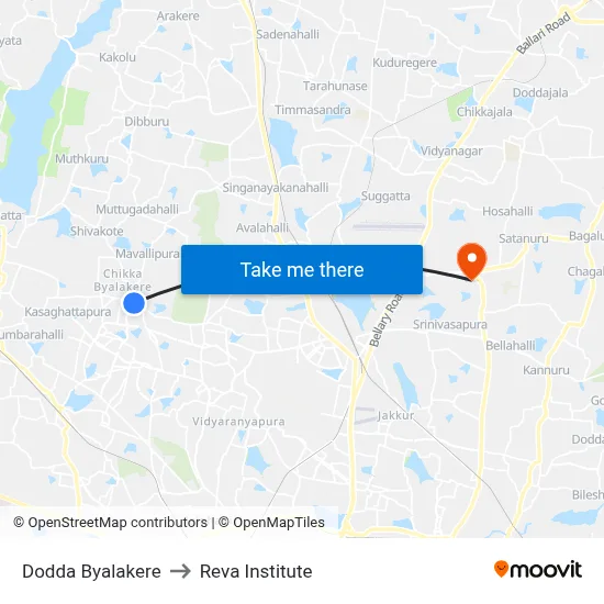 Dodda Byalakere to Reva Institute map