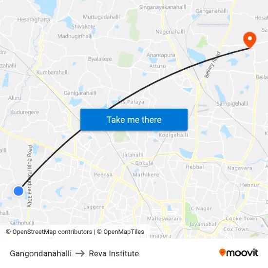 Gangondanahalli to Reva Institute map
