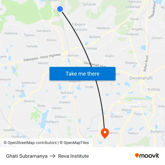 Ghati Subramanya to Reva Institute map