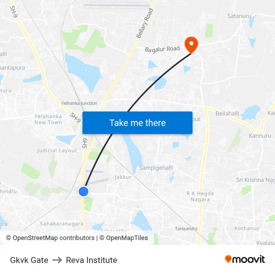 Gkvk Gate to Reva Institute map