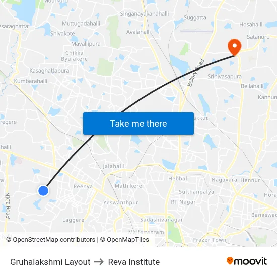 Gruhalakshmi Layout to Reva Institute map