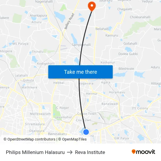 Philips Millenium Halasuru to Reva Institute map