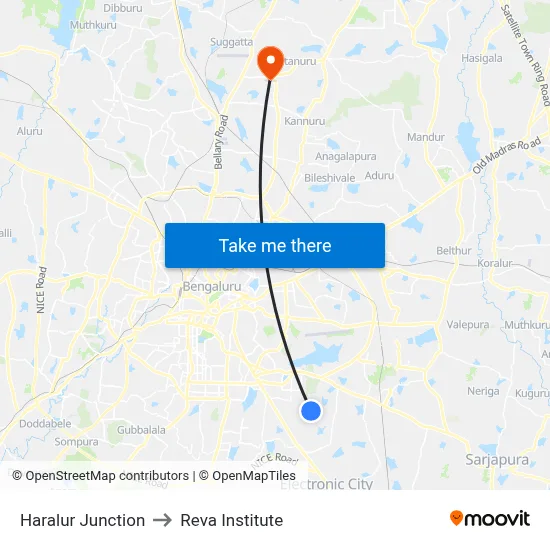 Haralur Junction to Reva Institute map