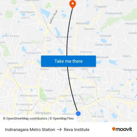 Indiranagara Metro Station to Reva Institute map