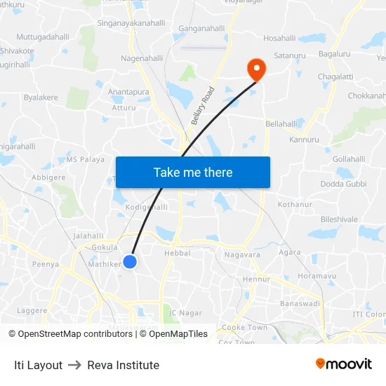 Iti Layout to Reva Institute map