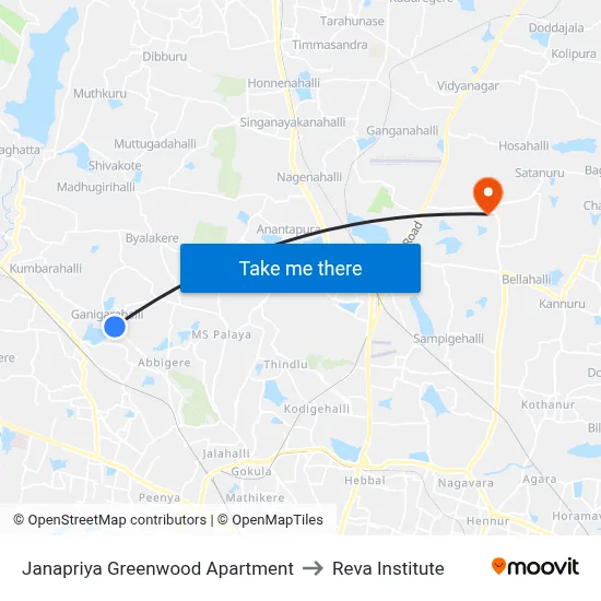 Janapriya Greenwood Apartment to Reva Institute map