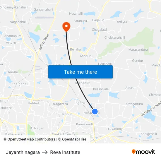 Jayanthinagara to Reva Institute map