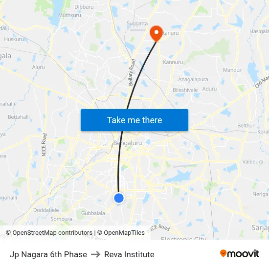 Jp Nagara 6th Phase to Reva Institute map