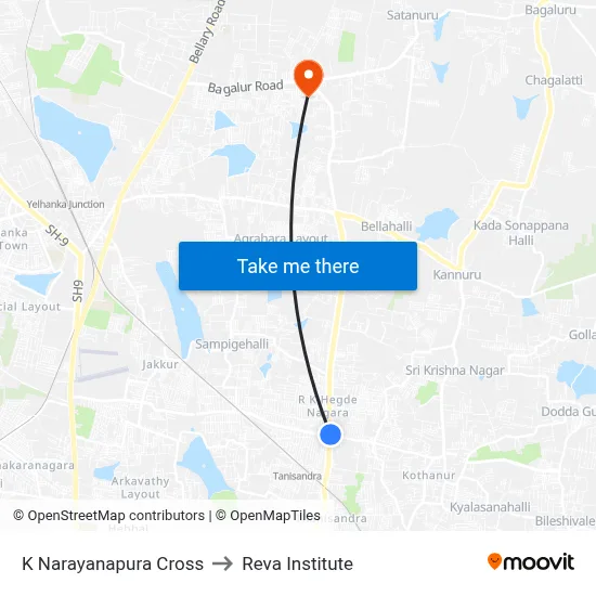 K Narayanapura Cross to Reva Institute map