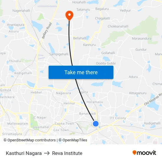 Kasthuri Nagara to Reva Institute map
