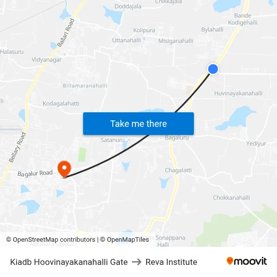 Kiadb Hoovinayakanahalli Gate to Reva Institute map