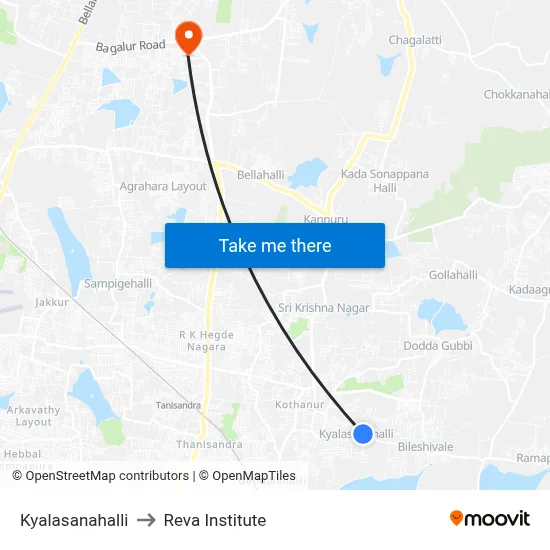 Kyalasanahalli to Reva Institute map
