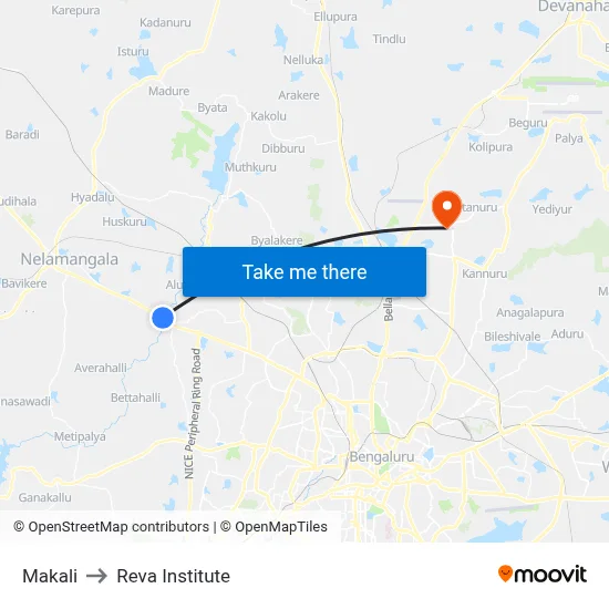 Makali to Reva Institute map