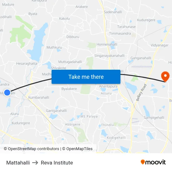 Mattahalli to Reva Institute map