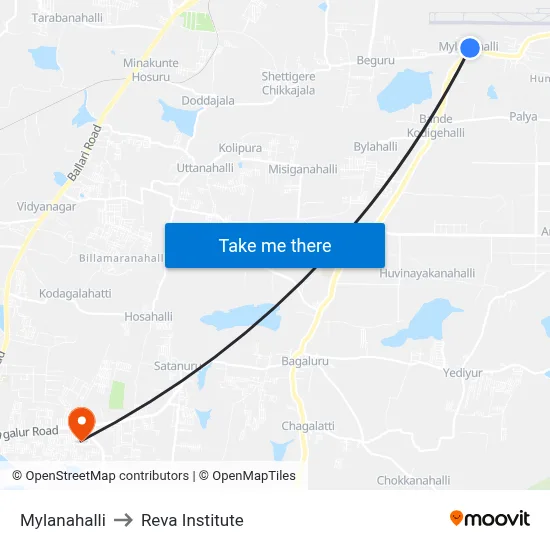 Mylanahalli to Reva Institute map